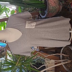 GO WILD V-neck Gray Tee w/ Lace Adult L